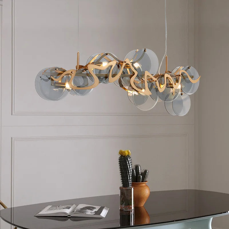Modern Luxury Living Room Glass LED Pendant Lamp Restaurant Bedroom Chandelier 2025 New Round Bar Counter Home Lighting Decor