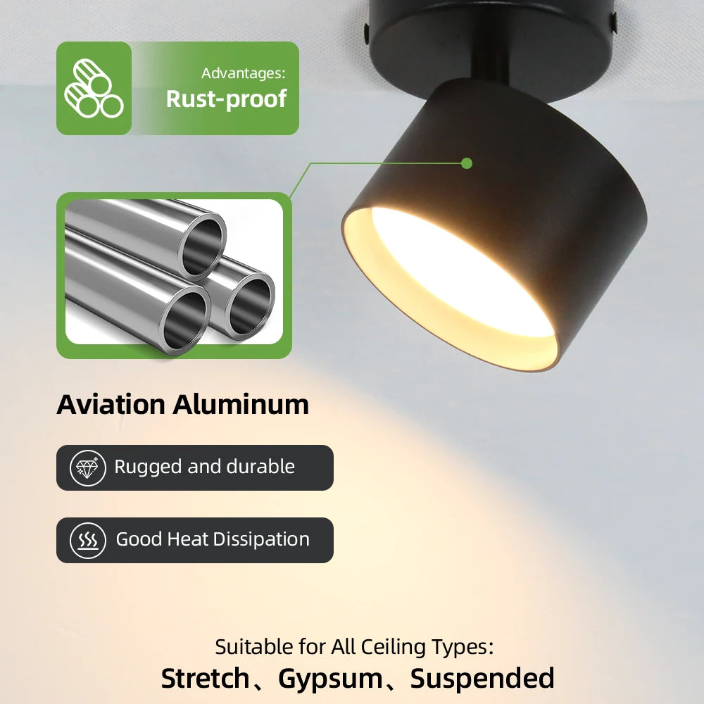 Rotatable GX53 LED Ceiling Spotlight - 350° Swivel Surface Mount Light
