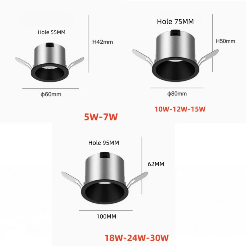 Narrow Frame Anti-Glare Downlight - Minimalist Recessed Spotlight (55/75/95mm)
