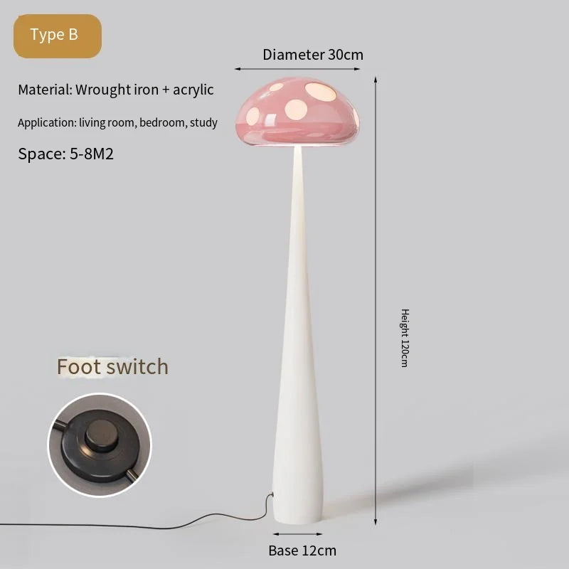 2025 New Floor Lamp Living Room Sofa Side Atmosphere Mushroom Floor Lamp Bedroom Bed Cute Cream Wind Dopamine Children