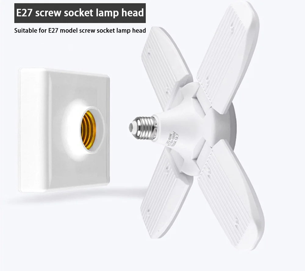 Foldable LED bulb E27 fan blade LED light AC 85-265V 28W spotlight, suitable for home ceiling, room, and garage lighting