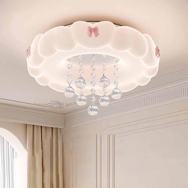 Children's Room Cloud Ceiling Light Pink Bow Crystal Cloud Lamp LED Cream Style Nursery Baby Room Boy Girl Bedroom Ceiling Lamps