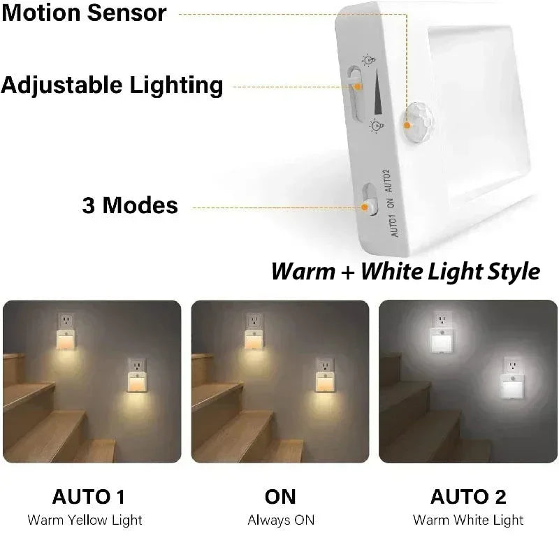 Plug-in LED Motion Sensor Night Light - EU/US/UK/AU - Dusk to Dawn Sensor