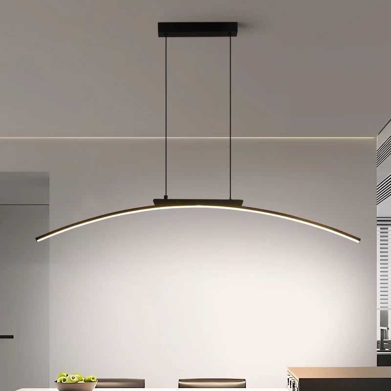 Contemporary LED Arc Pendant Light - Sleek Hanging Lamp for Dining Room