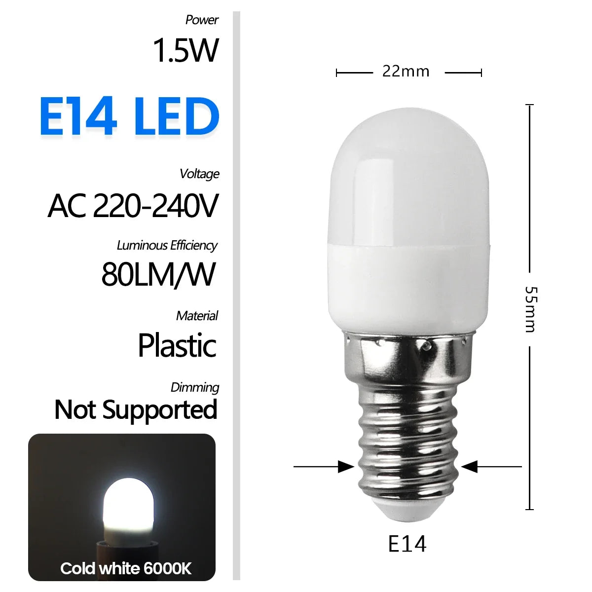 1–10 Pack E14 220V Mini LED Refrigerator & Cabinet Light Bulbs - Compact Night Light Spotlights