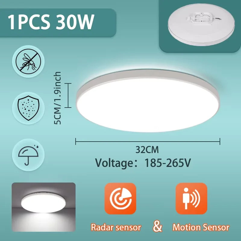 Modern Radar Motion Sensor LED Ceiling Light - 220V Flush Mount Smart Lamp