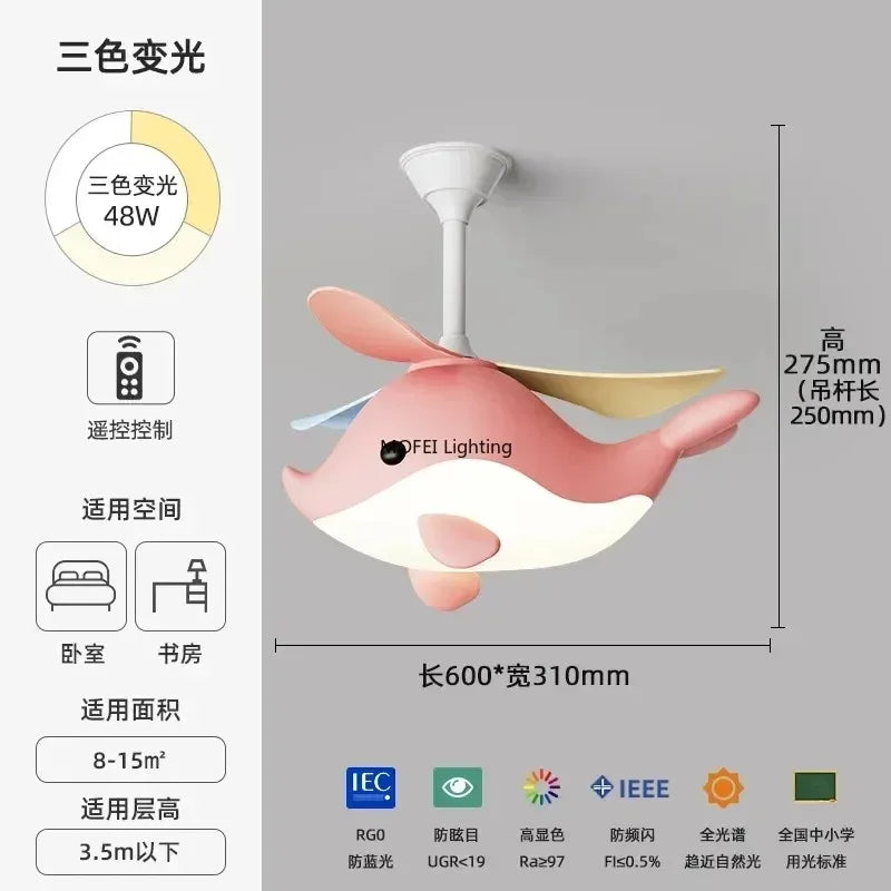 2026 New Nordic Fan Pendant Lamp Creative Airplane Cartoon Fish Children's Bedroom Chandelier Personality Fan Light Fixture
