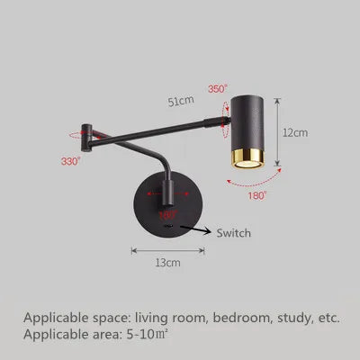 Adjustable Swing Long Arm LED Wall Lamps Modern Touch Sensor Internal Wall Washer Household Bedside Switch Decors Sconce Lights