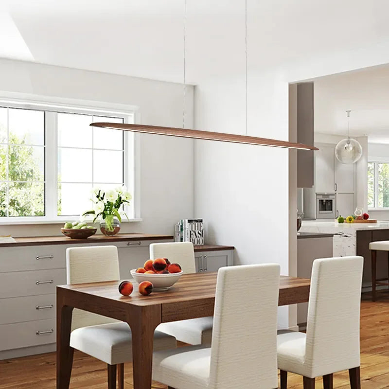 Modern Wooden Linear Pendant Light - Nordic LED Kitchen Island Hanging Lamp