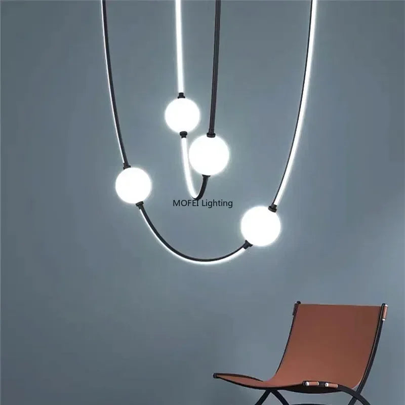 Modern Glass Ball Chandelier Living Room Decor Led Curve Dimmable Staircase Light Villas Loft Dinning Table Nordic Hanglamp