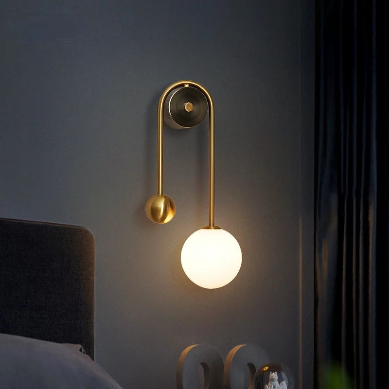 Modern Gold Glass Globe Wall Sconce - Elegant LED Lamp for Bedroom & Living Room
