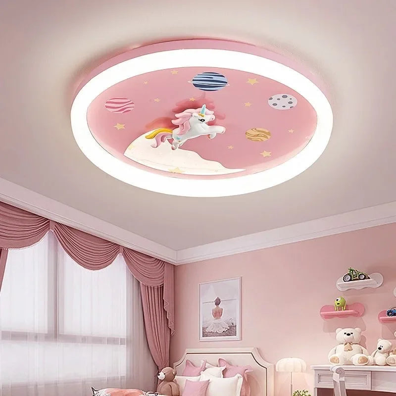 LED Warm Cute Nursery Children's Room Girl Bedroom Pegasus Ceiling Lights Pink Rainbow Unicorn Light Princess Room Ceiling Lamps