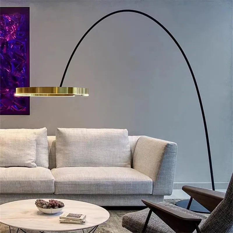 Italian arc floor lamp gold black LED Fishing ring Light Creative Loft Living Room Bedroom Sofa Corner dinner Standing Lamp