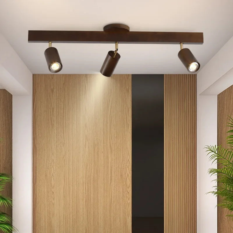 2026 Nordic Walnut Wood Ceiling Chandelier For Living Room Dining Room Aisle Entrance Corridor Lamps With Spotlights For Wall Pi