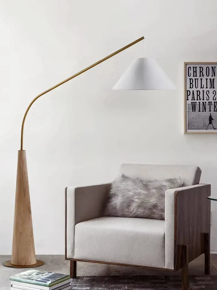 Modern Walnut Fishing LED Floor Lamp - Creative Minimalist Arc Standing Light Fixture for Living Room, Bedroom Bedside & Study