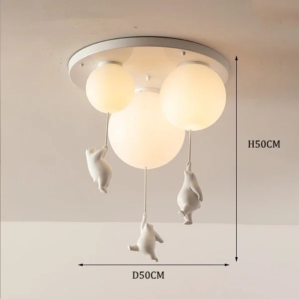 Round Modern Minimalist Bear-Shaped LED Resin Ceiling Light for Children's Rooms Boys' Girls' Bedrooms Indoor Home Decor Ambient