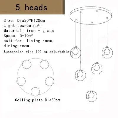 Nordic Creative Round Glass LED Chandelier Applicable To Stair Decoration Decoration Maison Home Decor Interior Lighting