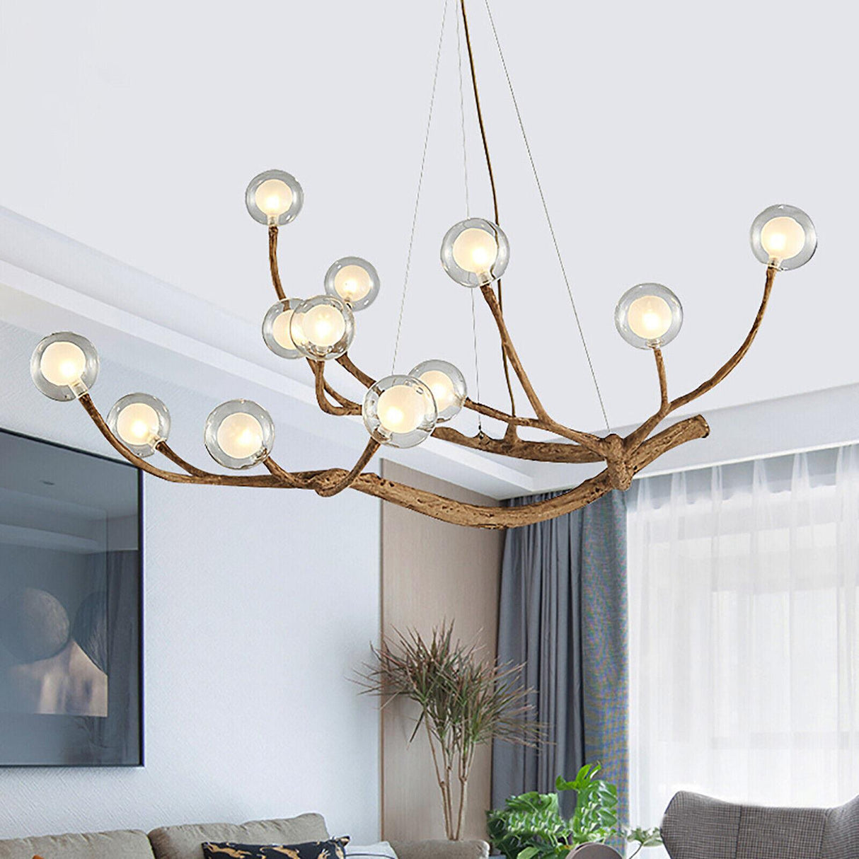Modern 12 LED Chandelier Glass Bubble Lamp Tree Branch Hanging Ceiling Light 36W