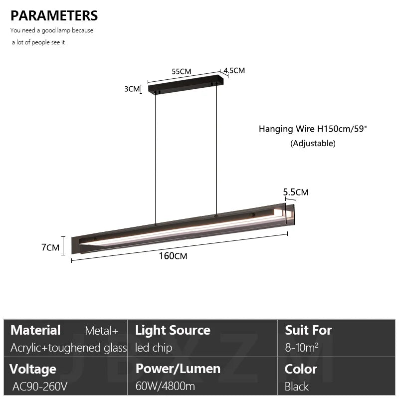 Linear Dining room chandelier kitchen island lighting dining table bar lamp led long strip modern lamp glass Pendant light black
