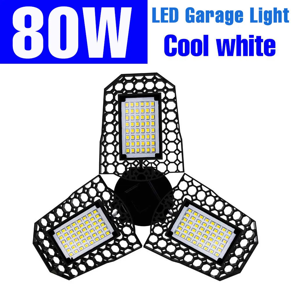 200W Deformable LED Garage Light (E26/E27) AC85-265V - Foldable High Bay Ceiling Lamp for Workshop, Warehouse & Basement