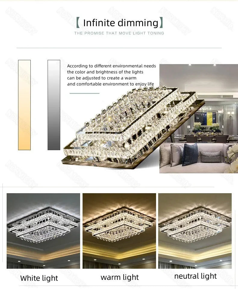 Modern Luxury Crystal LED Chandelier For Living Room Bedroom Dining Room Kitchen Ceiling Lamp Silver Chrome Remote Control Light
