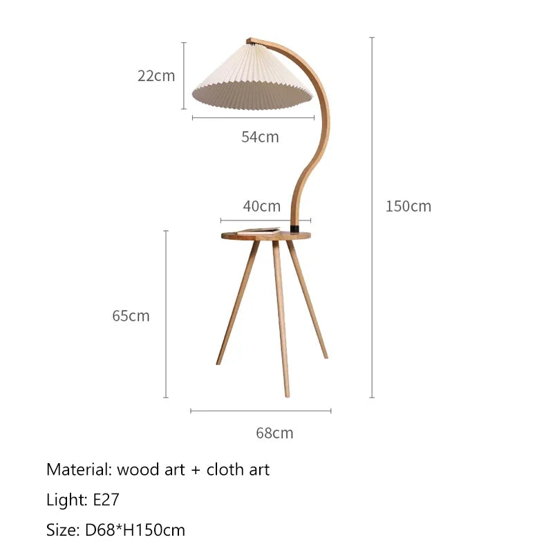 Nordic Creative Natural Wood Walnut Pleated LED Floor Lamp Living Room Bedroom Study Reading Light Indoor Decor Lighting Fixture
