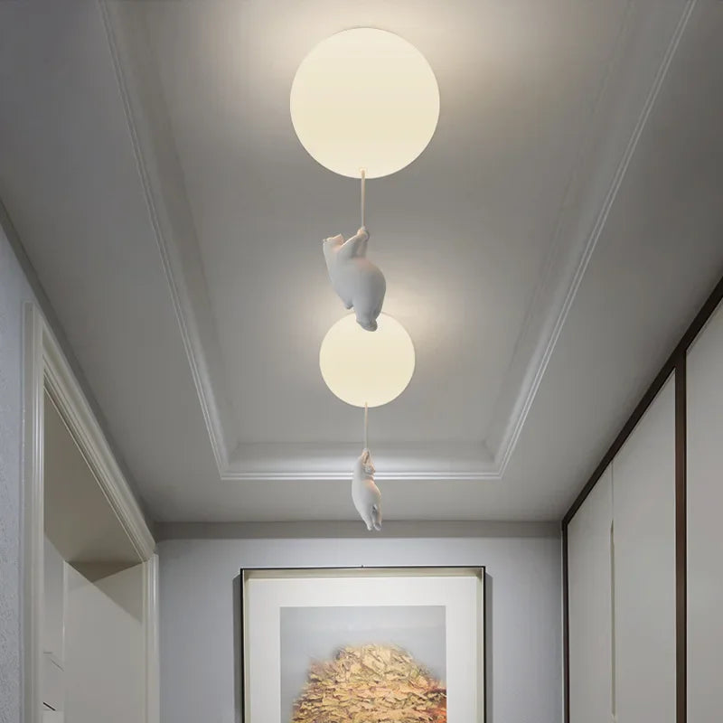 Designer Polar Bear Cartoon Pendant Chandelier - LED Resin Kid's Room Light