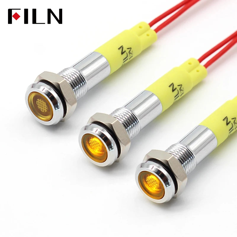 6mm mini 12v 24V LED Metal indicator light flat pilot light signal lamp red green blue orange white with 20cm cable
