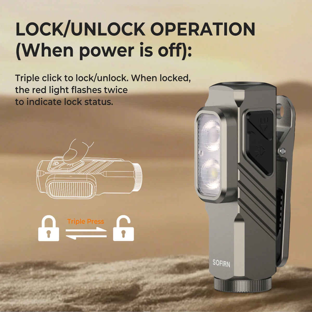 ST10 1000lm EDC Flashlight (660nm Red Light & Dual Switch) - USB-C 14500 Rechargeable Mini Torch with Magnetic Tailcap & Two-Way Pocket Clip