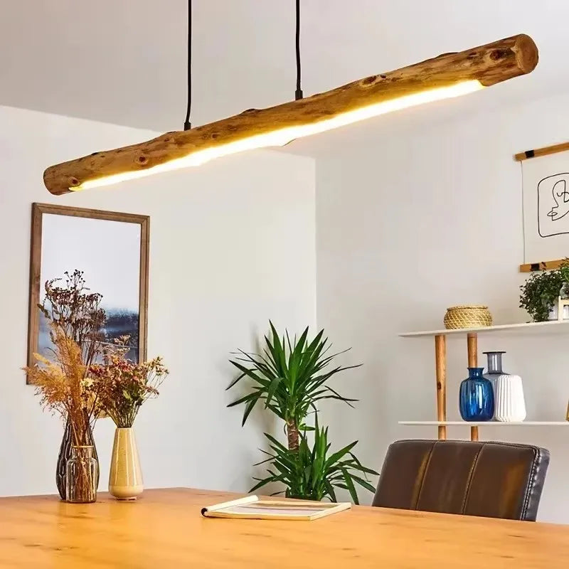 Japanese Style LED Wooden Chandelier Minimalist Nordic Natural Loft Dining Room Bedroom Home Decoration Pendant Light
