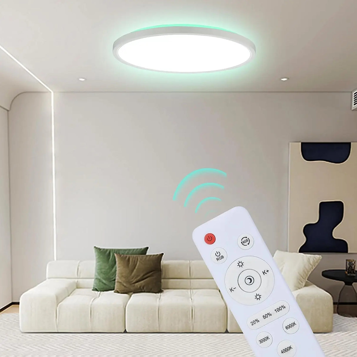 Modern LED Ceiling Light with Remote Control 3000~6000K Round Near Ceiling/Back RGB Ambient Light for Bedroom Kitchen Corridor