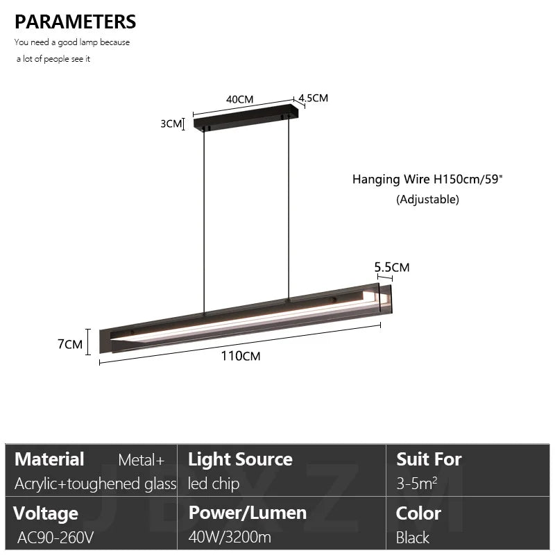 Linear Dining room chandelier kitchen island lighting dining table bar lamp led long strip modern lamp glass Pendant light black