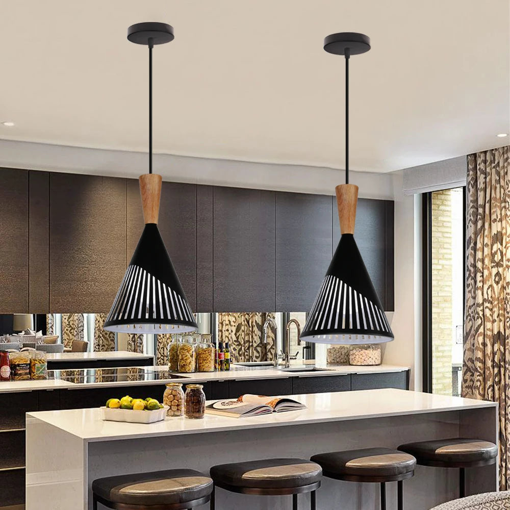 Modern Simple Pendant Lights Wood Nordic E27 Hanging Pendant Lamps Restaurant Bar Living Room Bedside Lighting Fixture Luminaire