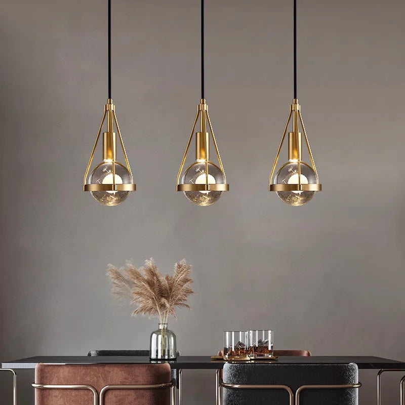 Modern Luxury Copper Crystal Pendant Lights Restaurant Bar Dining Room Bedroom Bedside LED Hanging Lamp Home Lighting Luminaire
