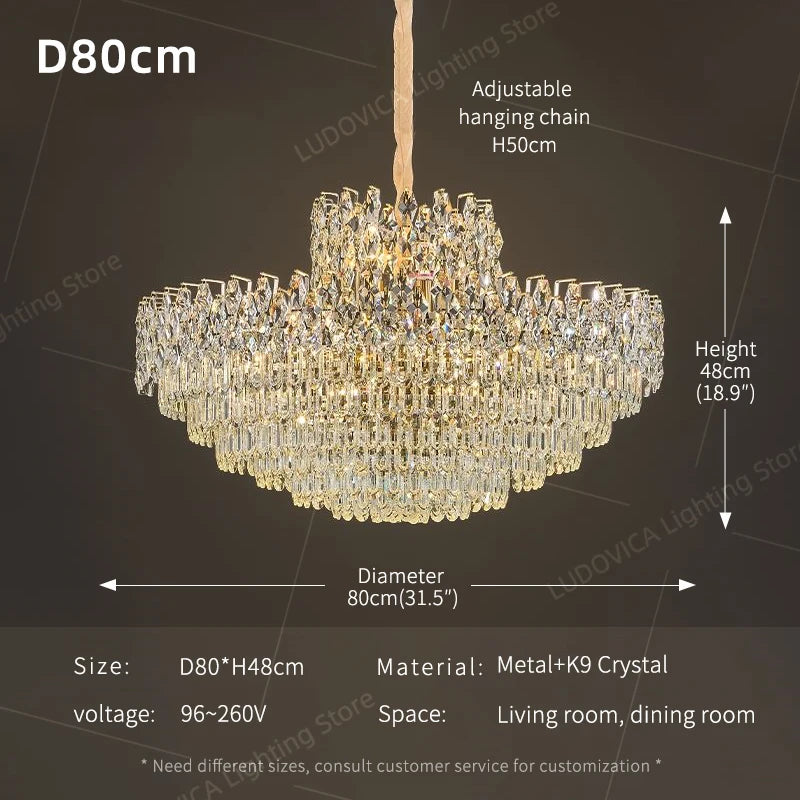 Luxury Crystal Chandeliers High-end Hanging Chandelier Villa Living Room Hall Lighting Lustre Dining Table Pendant Ceiling Lamp