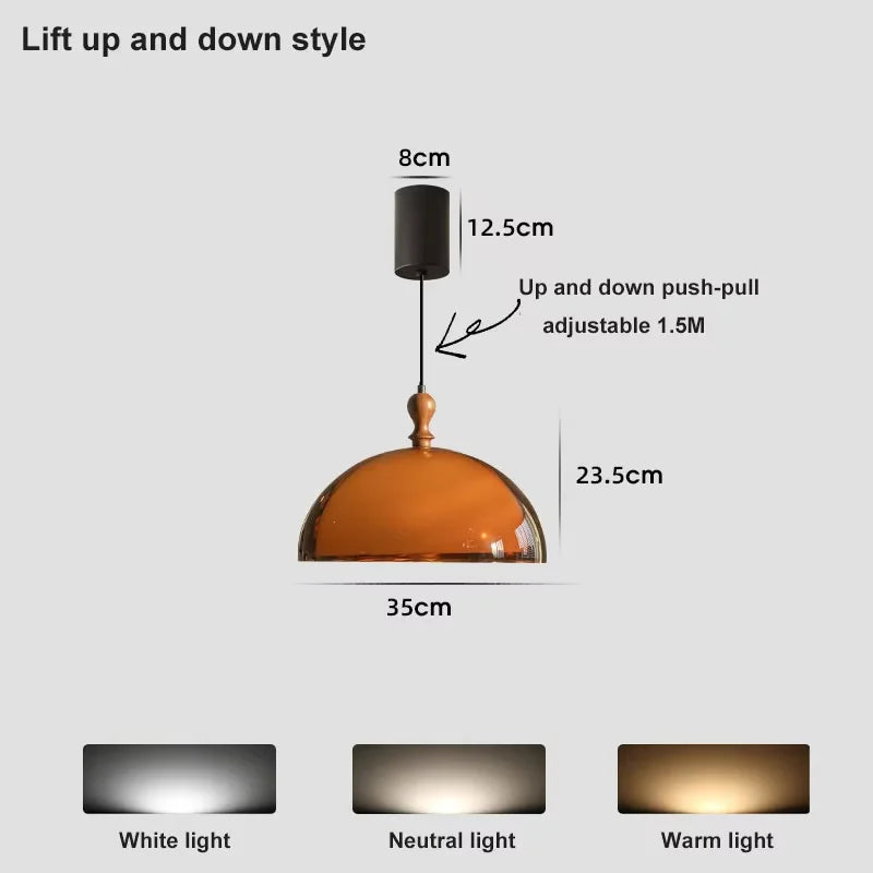 Vintage Brown Bauhaus Orange Pendant Lamp French Retro Design Adjustable Hanging Light for Dining Table Cafe LED Chandelier