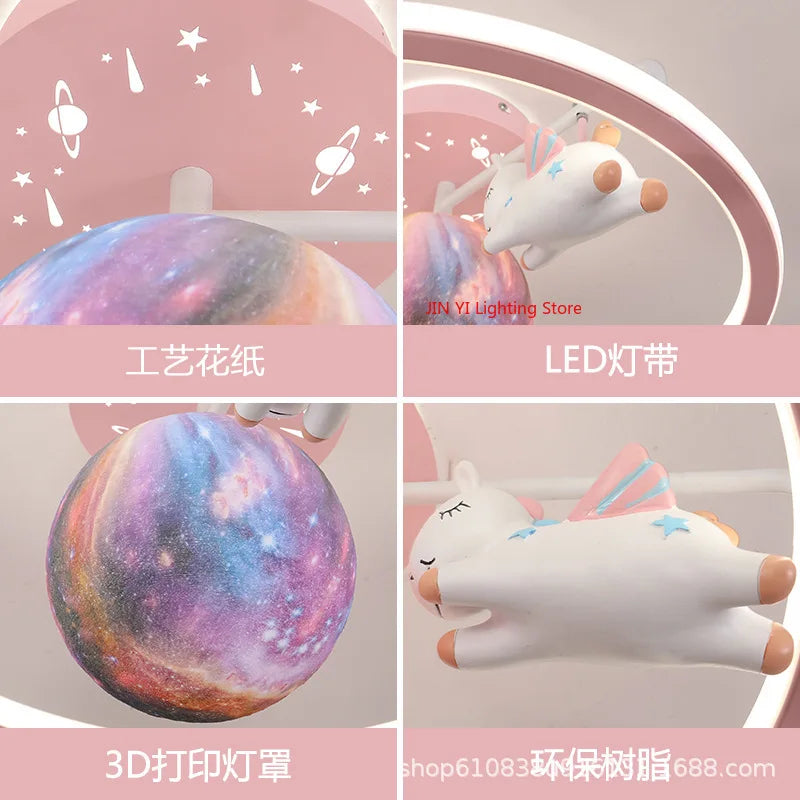 Cartoon Unicorn Bedroom Light Creative Astronaut Pendant Light Simple Children's Room Light Eye Protection Stepless Dimming
