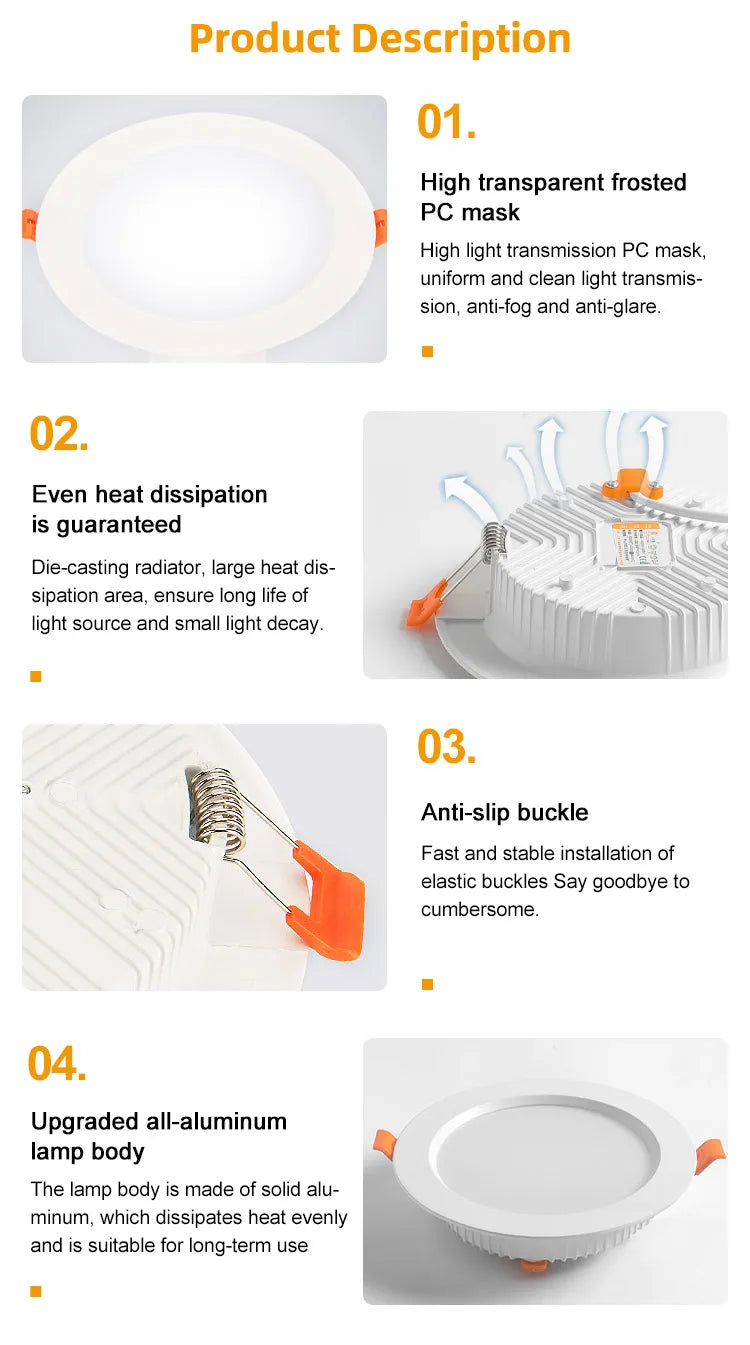 Dimmable 5W-36W LED Ceiling Lamp Recessed SMD Downlight 24W 30W Spot Light AC85-260V For Living Room and Shopping Mall Lighting