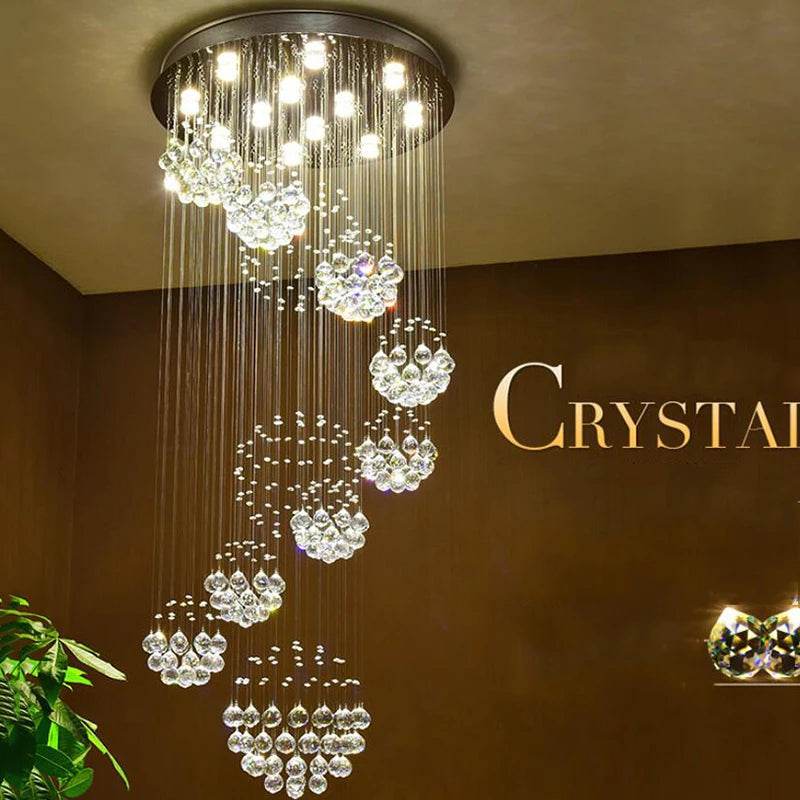 New Modern Item Large Villa Ceiling Lights Hotel Crystal Led Chandelier Staircase Pendant Light Kitchen Room Decor Hanging Lamp