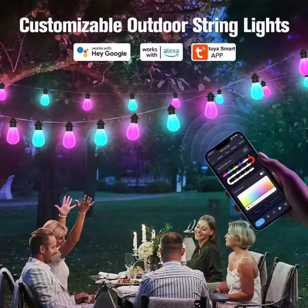 NEW 12M 20Bulbs Tuya WIFI LED String Light S14 USB Smart Bluetooth App Control LED Modules for IP67 Eave Lamp Garden Party Decor