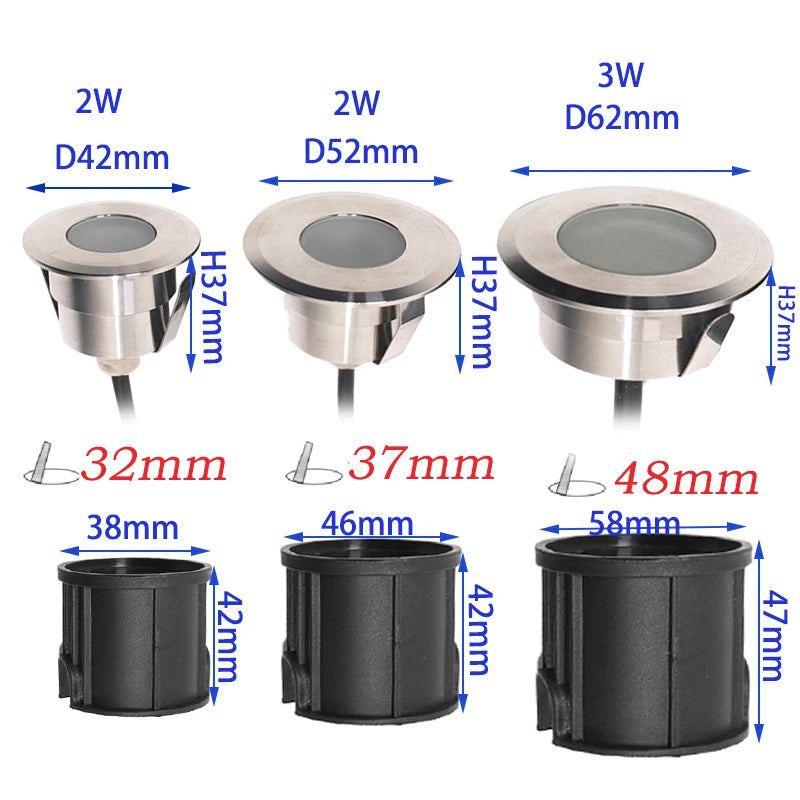 Waterproof Outdoor LED Light, Stainless Steel IP68 Terrace and Garden Ground Light, RGB RGBW, Recessed in Ground Lamp 12V/24V 2W