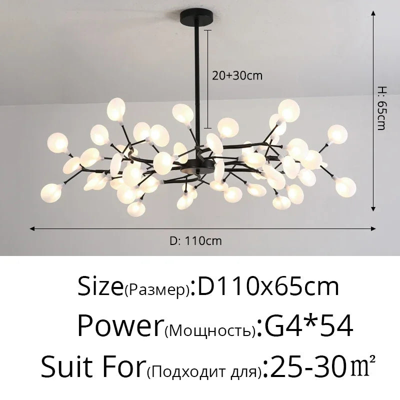 Modern Firefly LED Chandelier Black Gold for Living Room Bedroom Hall Home Decor Indoor Lighting Minimalist Ceiling Pendant Lamp