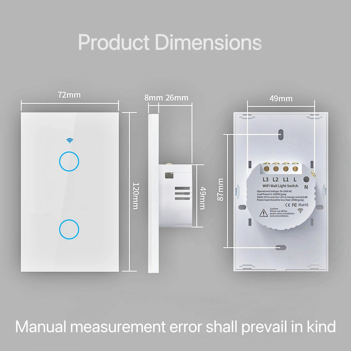 WiFi Smart Touch Light Switch (No Neutral Required) - RF433 Remote Wall Switch