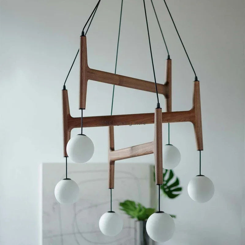 Italian Porada ASTRA Wooden Pendant Light Retro Multi Head Minimalist Restaurant Living Room Chandelier LED Interior Decora Lamp