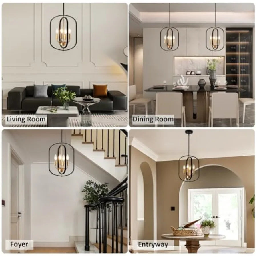 Black and Gold Chandelier for Dining Room Light Fixture Chandelier for Entryway Light Fixture Foyer Lighting Fixtures Adjustabl