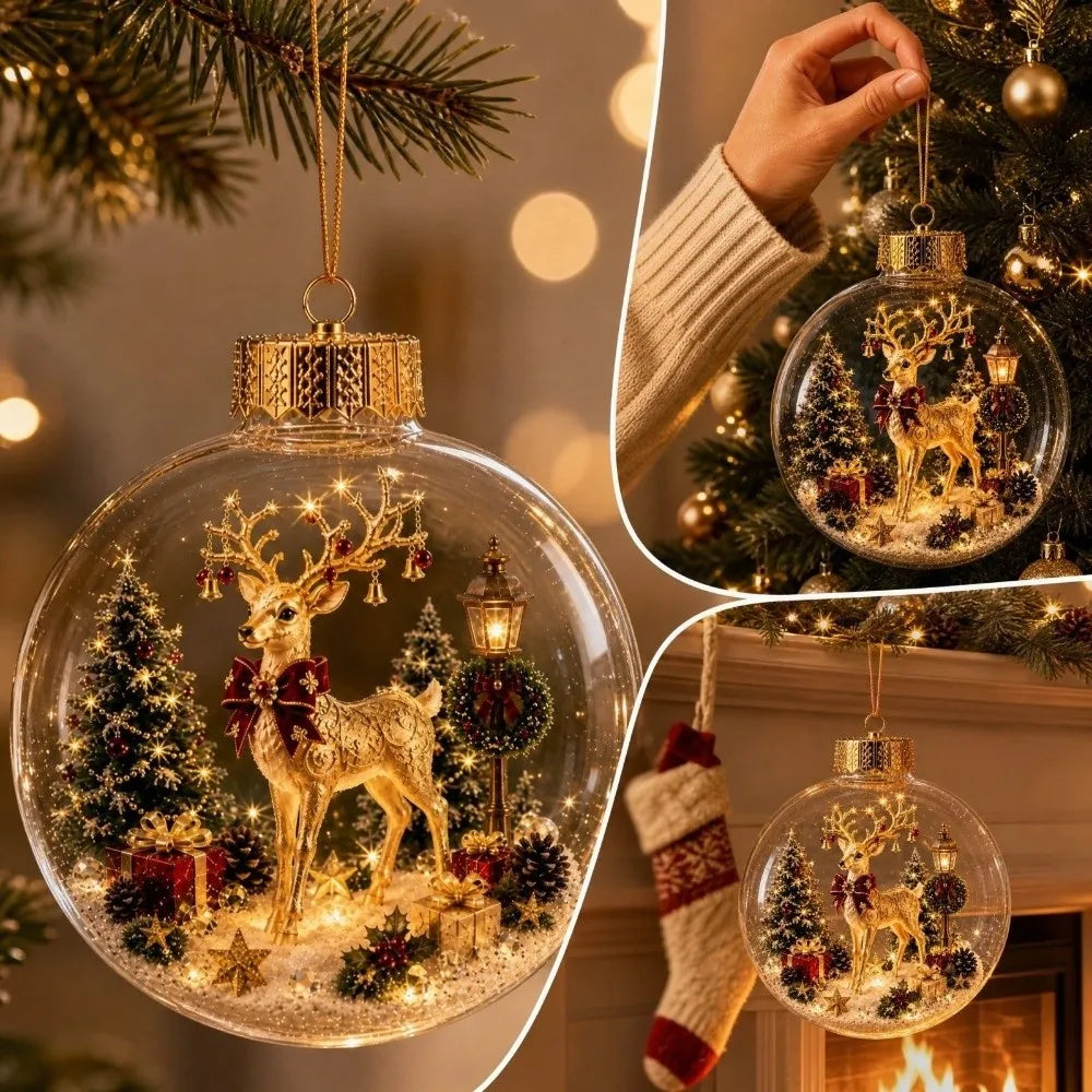 8cm Christmas Ball Ornament Transparent Acrylic Xmas Hanging Decoration DIY with Light Snowman Crystal Ball Holiday Ornament