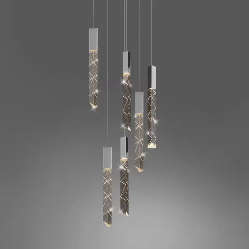 Luxury K9 Crystal LED Pendant Light - Customizable Duplex Staircase Hanging Chandelier Lamp for Living Room, Bedroom, Hotel & Shop
