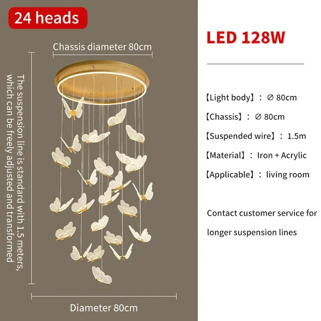 Gold LED Butterfly Lights Home Indoor Staircase Hanging Chandleiers Lamps Living Kitchen Island Bedroom Wall
