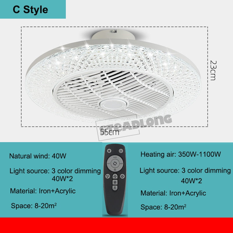 Morden LED Invisible Ceiling Fan Lamp With Remote Control Dining Room Bedroom Heating Fan Lamp Bluetooth music Light Lustre Deco