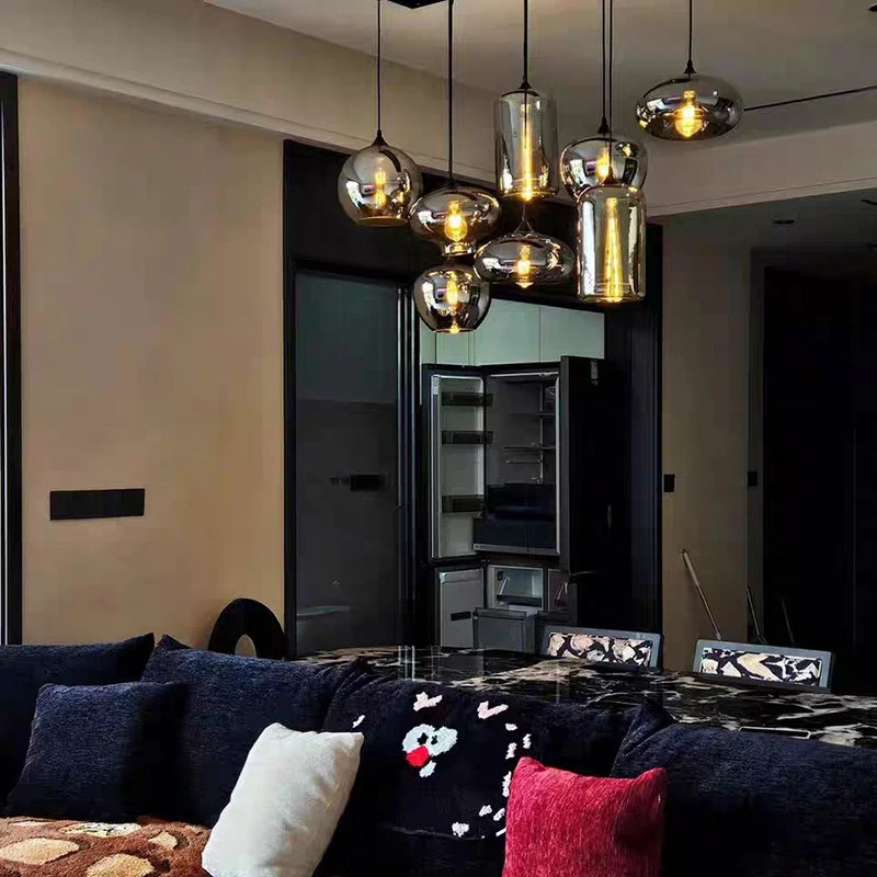 Modern LED Glass Ball Pendant Lamp for Living Room Bedroom Dining Kitchen - Indoor Hanging Chandelier Home Decor Light